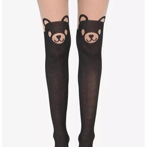 Hot Topic Bear Face Faux Thigh High Tights Lightweight Sheer Black One Size